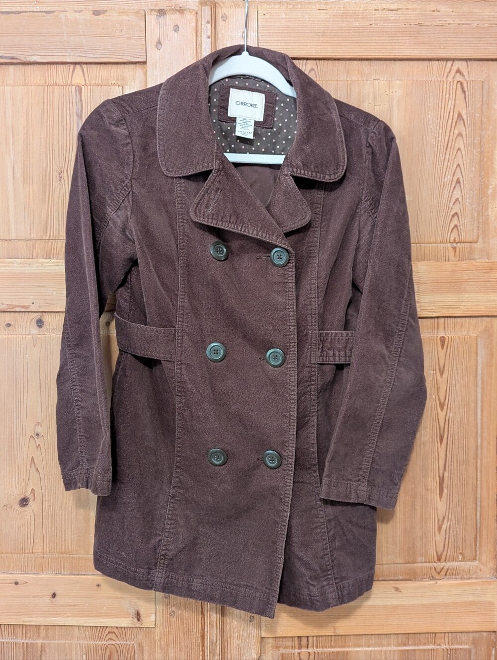 Vintage Y2K Cherokee Brown Corduroy Pea Coat Jacket Double Breasted